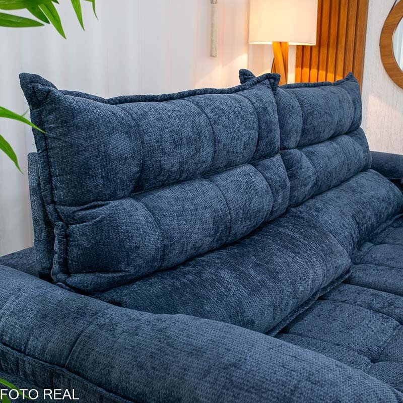 Sofá Retrátil Reclinável Itaúna 2.50m Chenille Azul 575 - Molas Ensacadas - Imagem 7