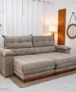 Sofá Retrátil Reclinável Itauna 2.50m Chenille Bege 574 D28 Soft - Molas Ensacadas