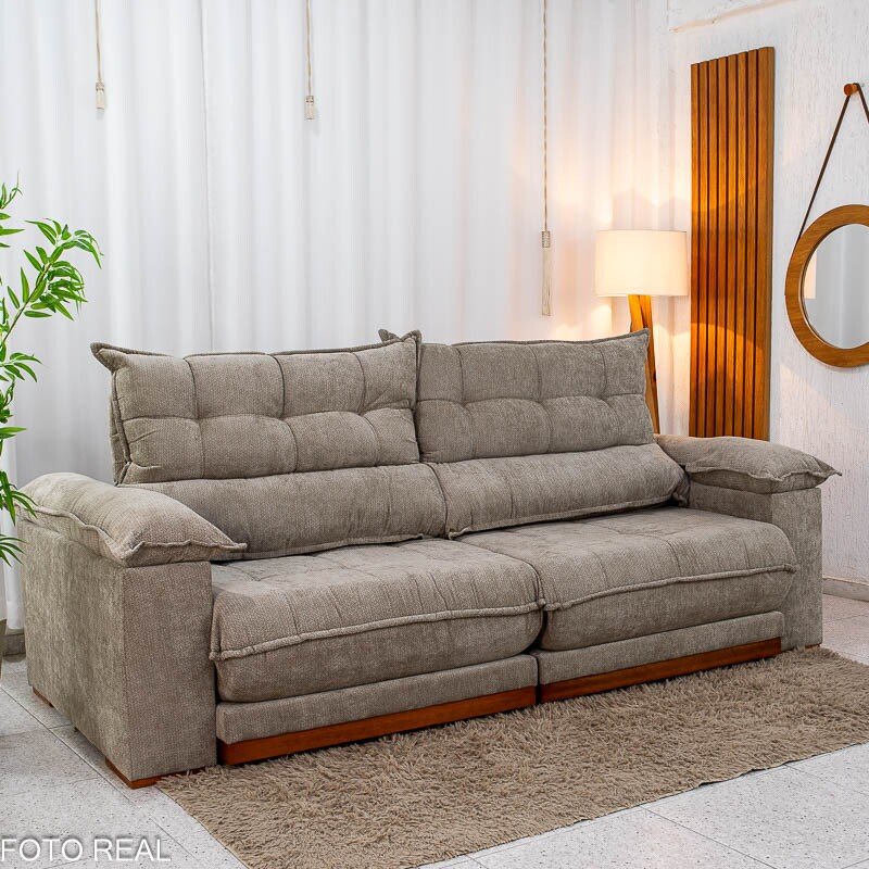 Sofá Retrátil Reclinável Itaúna 2.50m Chenille Bege 574 - Molas Ensacadas - Imagem 3