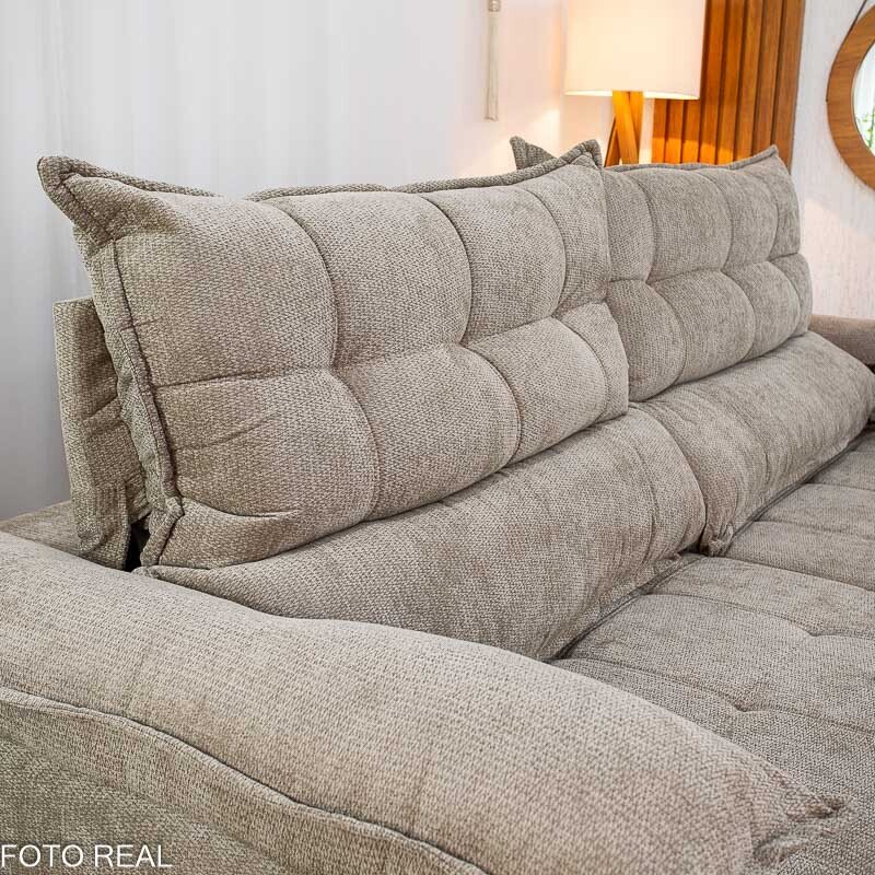 Sofá Retrátil Reclinável Itaúna 2.50m Chenille Bege 574 - Molas Ensacadas - Imagem 7