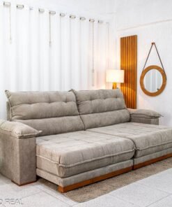 Sofá Retrátil Reclinável Itauna 2.90m Chenille Bege 574 D28 Soft - Molas Ensacadas