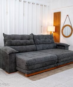 Sofá Retrátil Reclinável Itauna 2.90m Chenille Grafite 573 D28 Soft - Molas Ensacadas