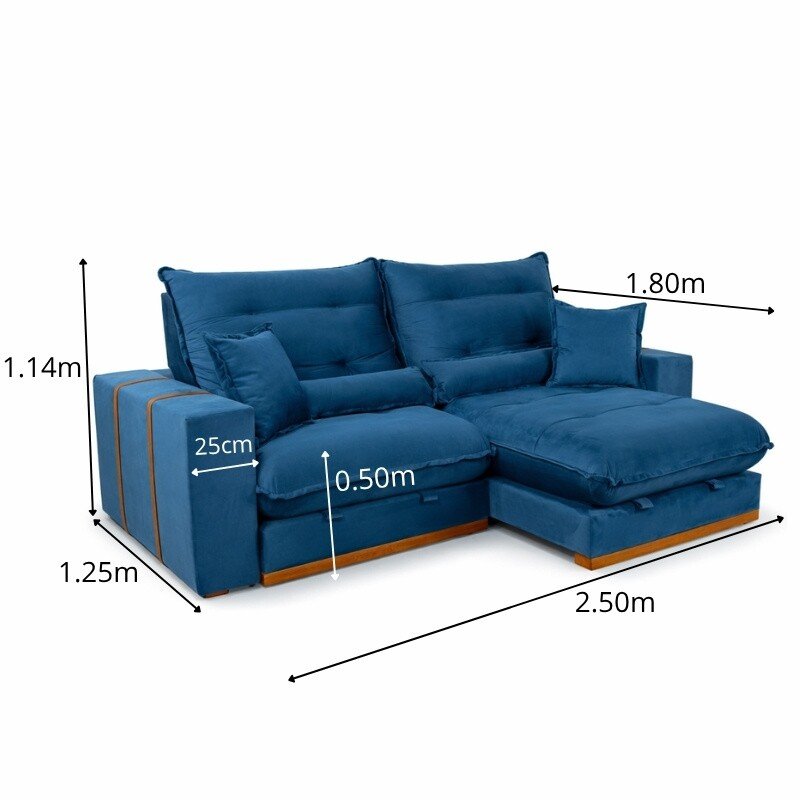 Sofá Retrátil Reclinável Mônaco 2.50m Veludo Azul A16 - Molas Ensacadas - Imagem 2