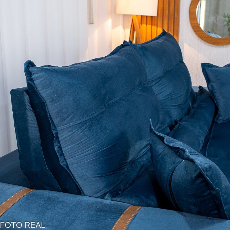 Sofá Retrátil Reclinável Mônaco 2.50m Veludo Azul A16 - Molas Ensacadas - Imagem 7
