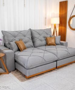 Sofá Retrátil Reclinável Malibu 2.50m Linho Cinza 1008 - D33 e Molas Ensacadas