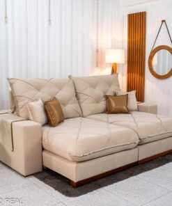 Sofá Retrátil Reclinável Malibu 2.50m Veludo Bege 827 - D33 e Molas Ensacadas