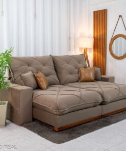 Sofá Retrátil Reclinável Malibu 2.50m Veludo Capuccino 828 - D33 e Molas Ensacadas