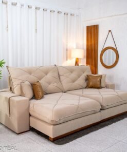 Sofá Retrátil Reclinável Malibu 2.90m Veludo Bege 827 - D33 e Molas Ensacadas