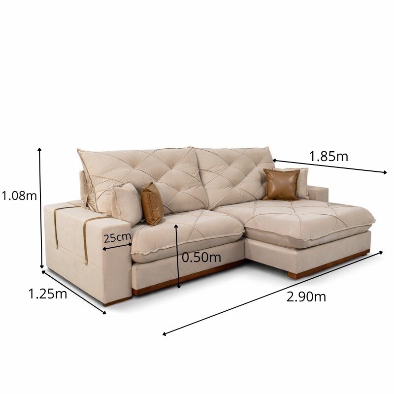 Sofá Retrátil Reclinável Malibu 2.90m Veludo Bege 827 - D33 e Molas Ensacadas - Imagem 2