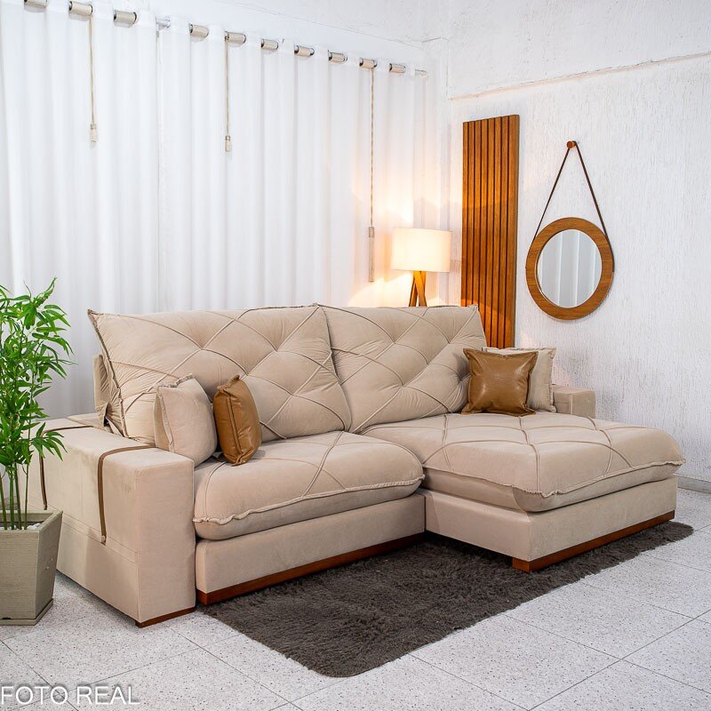 Sofá Retrátil Reclinável Malibu 2.90m Veludo Bege 827 - D33 e Molas Ensacadas - Imagem 3