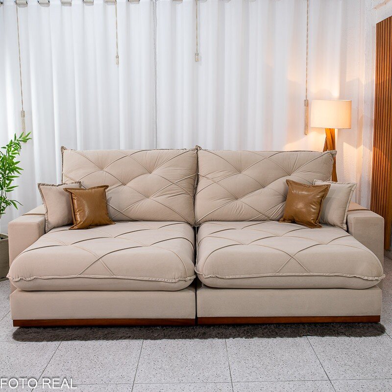 Sofá Retrátil Reclinável Malibu 2.90m Veludo Bege 827 - D33 e Molas Ensacadas - Imagem 4