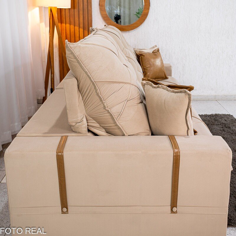 Sofá Retrátil Reclinável Malibu 2.90m Veludo Bege 827 - D33 e Molas Ensacadas - Imagem 8