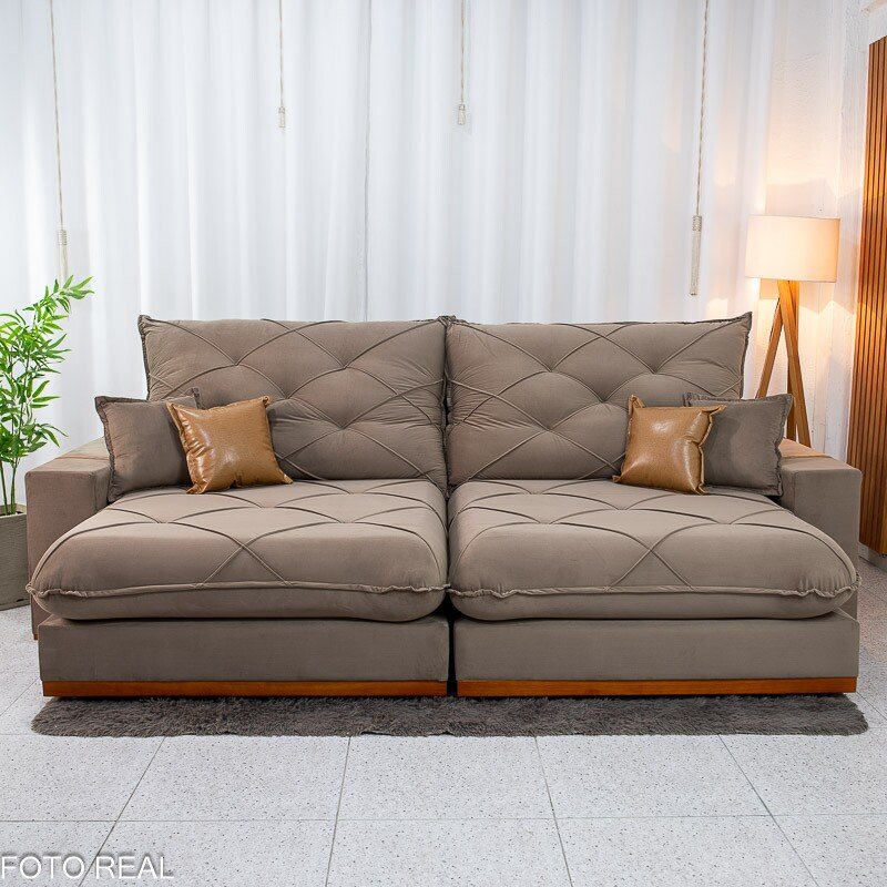 Sofá Retrátil Reclinável Malibu 2.90m Veludo Capuccino 828 - D33 e Molas Ensacadas - Imagem 3