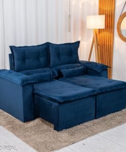 Sofá Retrátil Reclinável Nicole 1.80m Veludo Azul A16