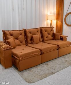 Sofá Retrátil Reclinável Porto Madri 2.70m Veludo Terracota - (SEM ALMOFADAS DECORATIVAS)
