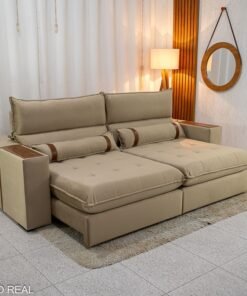 OUTLET - Sofá Retrátil Reclinável Ravello 2.50m Veludo Bege 3040/04 Espuma D33