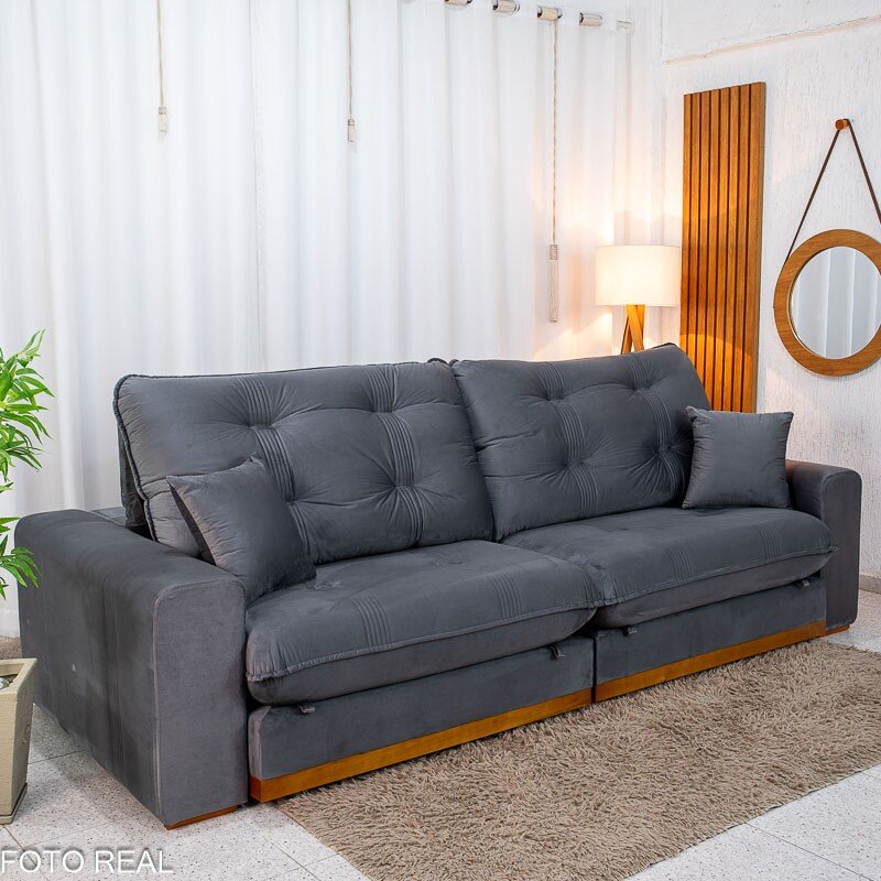 Sofá Retrátil Reclinável Ruah 2.90m Veludo Chumbo 4053 - Molas Ensacadas - Imagem 3