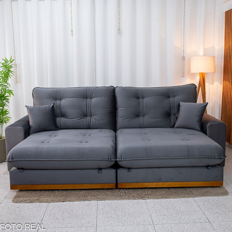 Sofá Retrátil Reclinável Ruah 2.90m Veludo Chumbo 4053 - Molas Ensacadas - Imagem 5