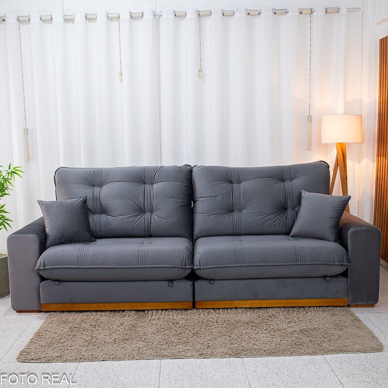 Sofá Retrátil Reclinável Ruah 2.90m Veludo Chumbo 4053 - Molas Ensacadas - Imagem 6