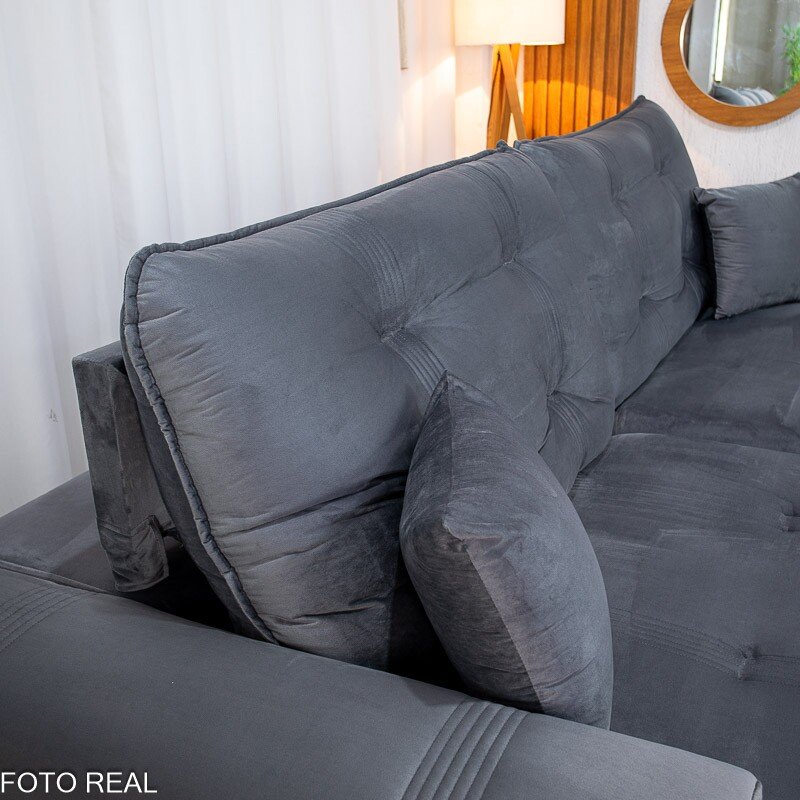 Sofá Retrátil Reclinável Ruah 2.90m Veludo Chumbo 4053 - Molas Ensacadas - Imagem 7