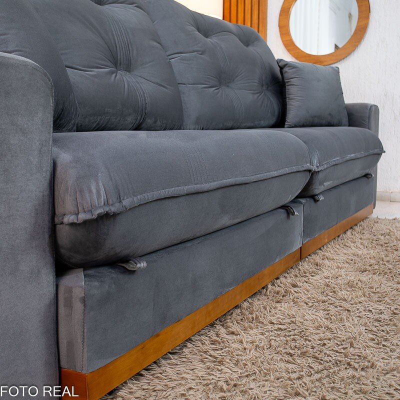Sofá Retrátil Reclinável Ruah 2.90m Veludo Chumbo 4053 - Molas Ensacadas - Imagem 9