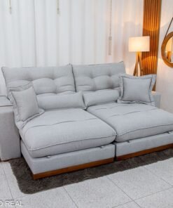 Sofá Retrátil Reclinável Toronto 2.50m Linho Cinza 2005 - D33 e Molas Ensacadas