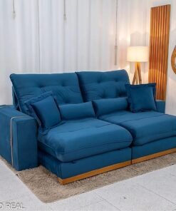 Sofá Retrátil Reclinável Toronto 2.50m Veludo Azul 4061 - D33 e Molas Ensacadas