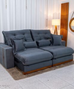 Sofá Retrátil Reclinável Toronto 2.50m Veludo Chumbo 4053 - D33 e Molas Ensacadas