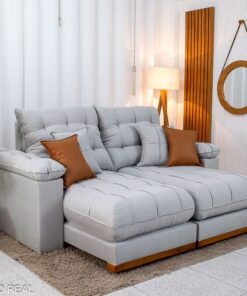 Sofá Retrátil Reclinável Verona 2.00m Linho Cinza Gelo 31 D28 Soft - Molas Ensacadas