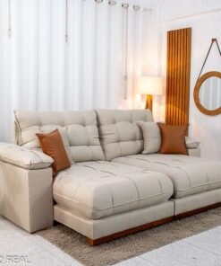 Sofá Retrátil Reclinável Verona 2.30m Linho Bege D28 Soft - Molas Ensacadas