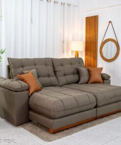 Sofá Retrátil Reclinável Verona 2.50m Linho Marrom D28 Soft - Molas Ensacadas