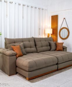 Sofá Retrátil Reclinável Verona 2.90m Linho Marrom D28 Soft - Molas Ensacadas