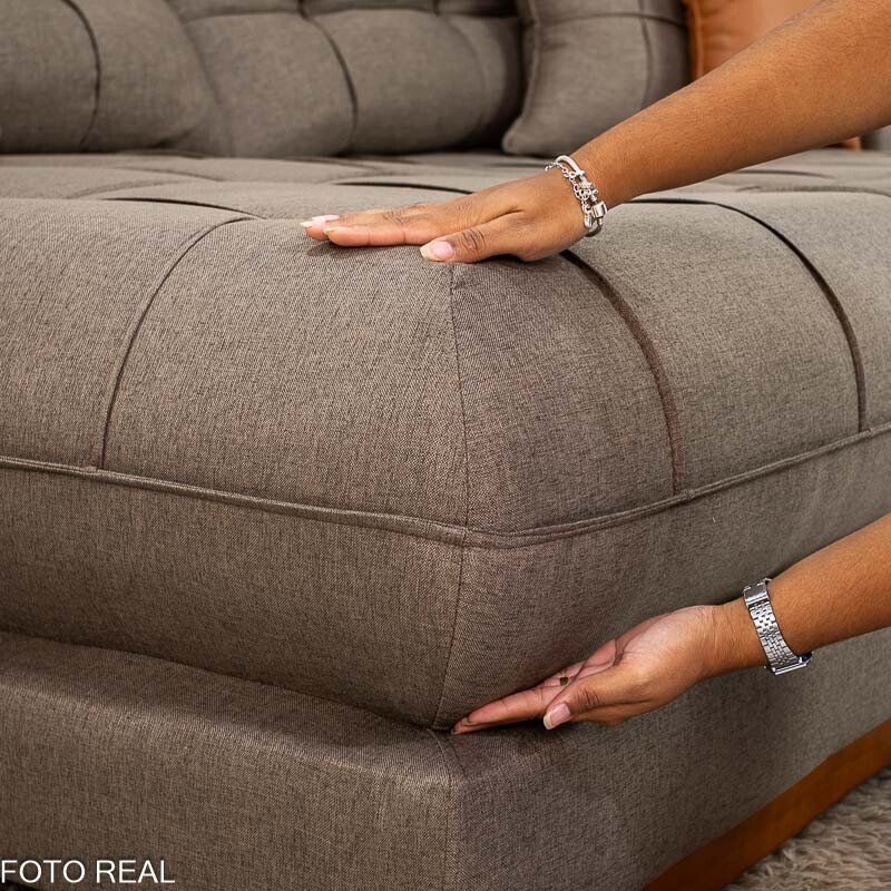Sofá Retrátil Reclinável Verona 3.20m Linho Marrom - Molas Ensacadas - Imagem 10