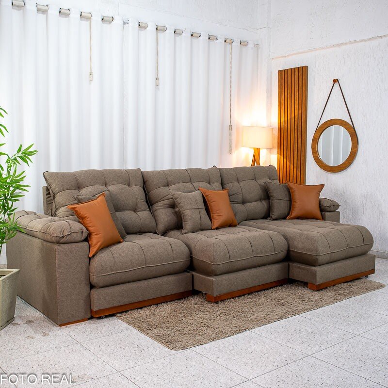 Sofá Retrátil Reclinável Verona 3.20m Linho Marrom - Molas Ensacadas - Imagem 4