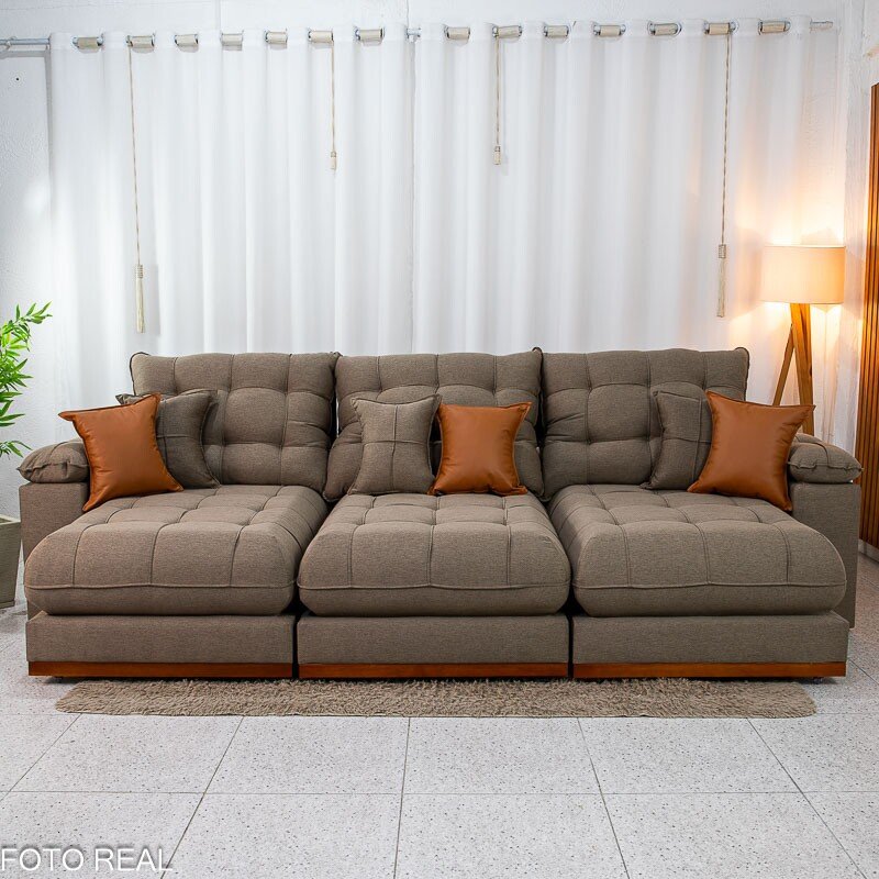Sofá Retrátil Reclinável Verona 3.20m Linho Marrom - Molas Ensacadas - Imagem 5