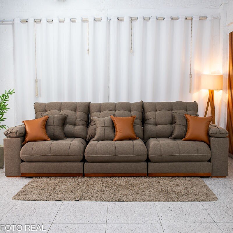 Sofá Retrátil Reclinável Verona 3.20m Linho Marrom - Molas Ensacadas - Imagem 6