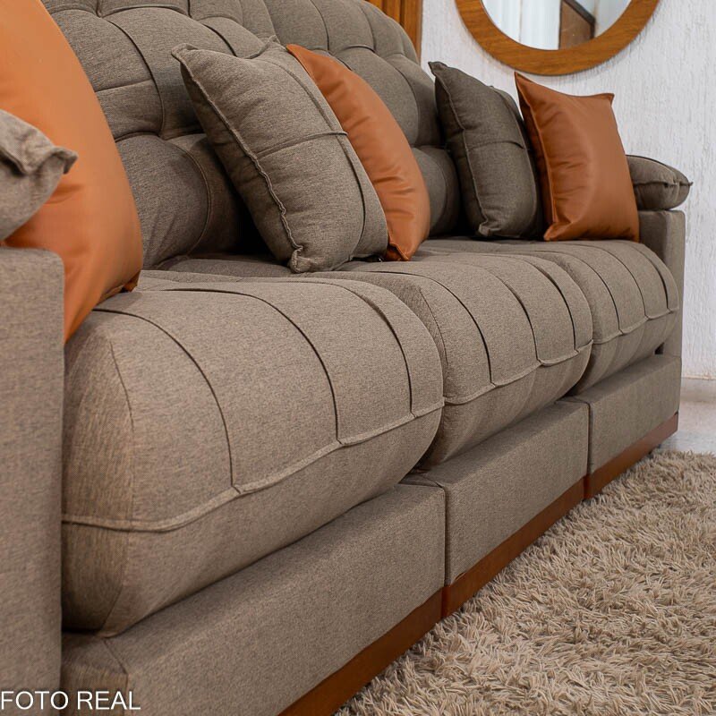 Sofá Retrátil Reclinável Verona 3.20m Linho Marrom - Molas Ensacadas - Imagem 9