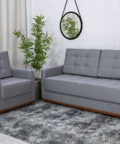 Sofá Áustria 3 Lugares + Poltrona Áustria Linho Cinza A59