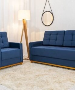 Sofá Áustria 3 Lugares + Poltrona Áustria Veludo Azul A16