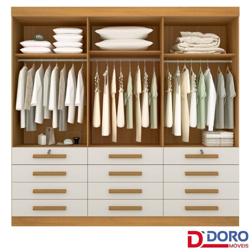 Guarda-Roupa Casal Mônaco 6 Portas 12 Gavetas Cinamomo Larg. 2.40m D Doro - Imagem 2