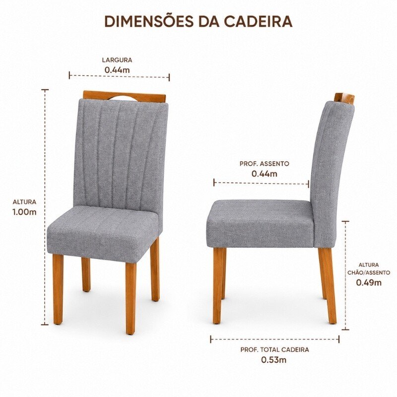 2 Cadeiras Gabi Linho Cinza B Escuro Madeira Maciça Bom Lar - Entregue Montada - Imagem 2
