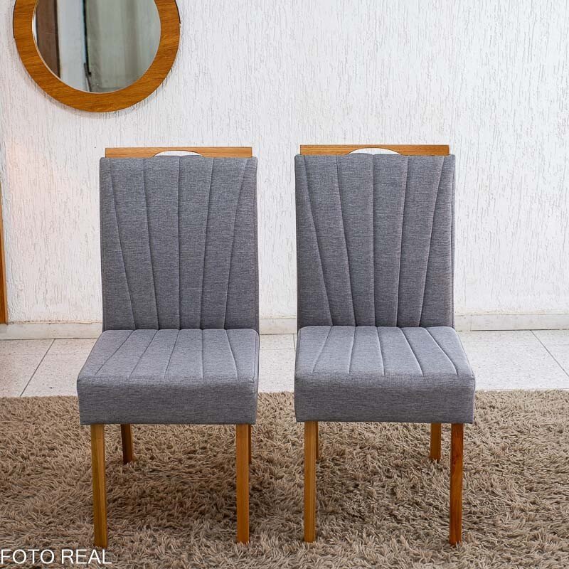 2 Cadeiras Gabi Linho Cinza B Escuro Madeira Maciça Bom Lar - Entregue Montada - Imagem 5