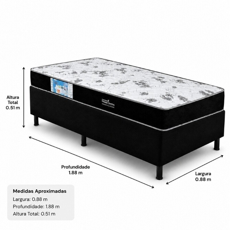 Colchão Solt. Santé Alt 14 Espuma D33 + Box Solt. Sued Preto Ortobel - 88x188x51 | Suporta até 120kg - Imagem 4