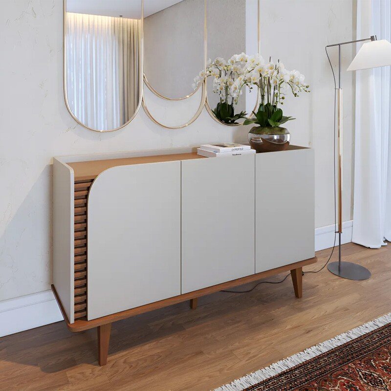 Buffet Jurerê C/Detalhe Ripado Off White Matte/Freijó Larg. 1.36m - Colibri