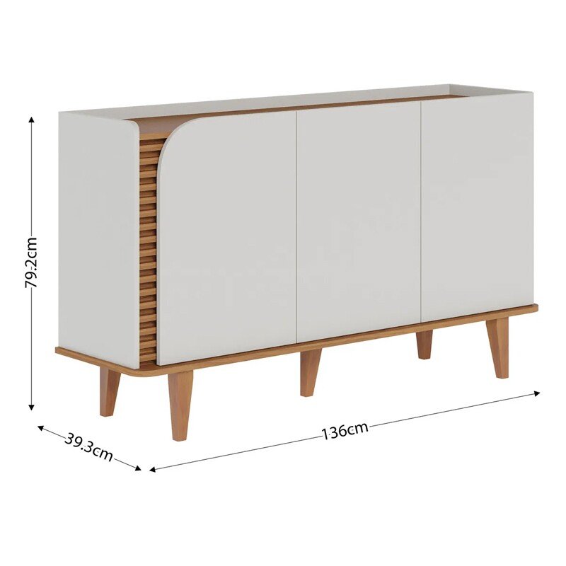 Buffet Jurerê C/Detalhe Ripado Off White Matte/Freijó Larg. 1.36m - Colibri - Imagem 3