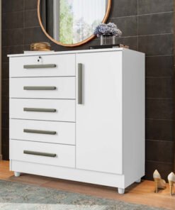 Cômoda Vitória com 5 Gavetas e 1 Porta Branco com Pés - Rud Rack
