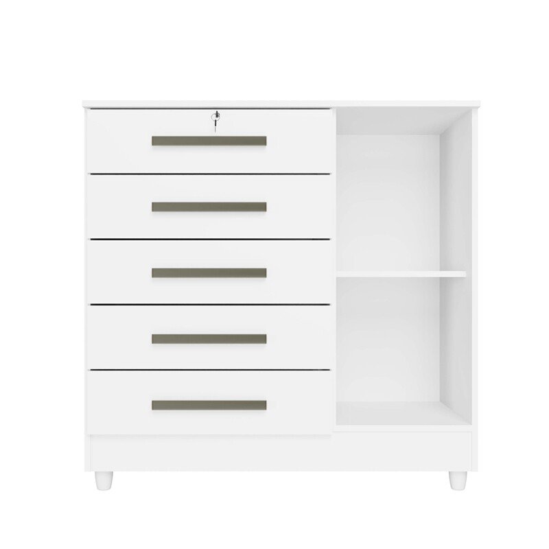 Cômoda Vitória com 5 Gavetas e 1 Porta Branco com Pés - Rud Rack - Imagem 2