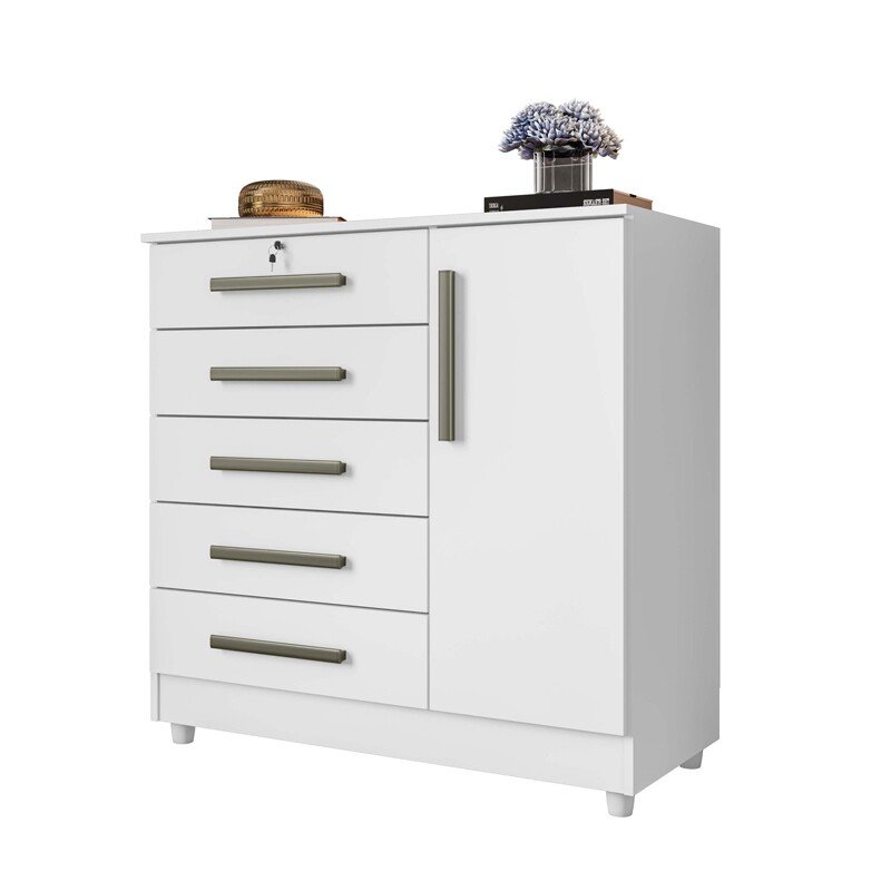 Cômoda Vitória com 5 Gavetas e 1 Porta Branco com Pés - Rud Rack - Imagem 3