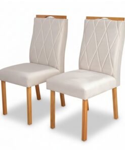 2 Cadeiras Lisboa Veludo Bege 512 Madeira Art Assento - Entregue Montada