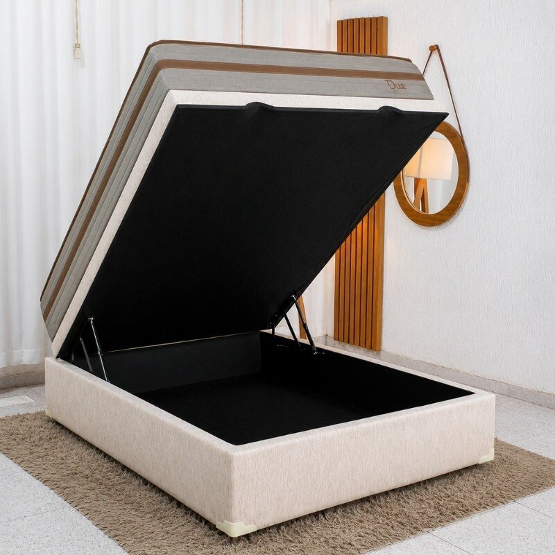 Colchão Casal Due Molas Ensacadas - Viero + Base Box Baú Casal Prime Confort Corino Palha Blindado - Issacar 138x188x71 | Suporta até 240kg - Imagem 2